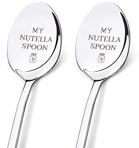 GLOBLELAND 2 Stück “My Nutella Spoon” Kaffee Erdnussbutter Löffel, Lasergravierte Glatte Solide, Klar Beschriftete Lange Löffel, Hochzeitstag Geschenkbox für Freunde, Familie, Liebhaber Christmas