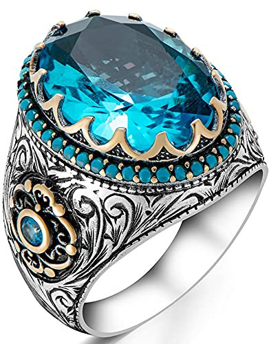 mysilverworld Massiver 925 Sterling Silber Blauer Topas Herrenring mit türkisen Details, Eternity Ring, Blau, Schmuck