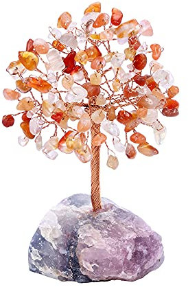 Jovivi Albero della Vita Sopramobile Decorazione in Cristallo Pietra Fengshui Ornamento Guarigione Meditazione Portafortuna Regalo-agata rossa
