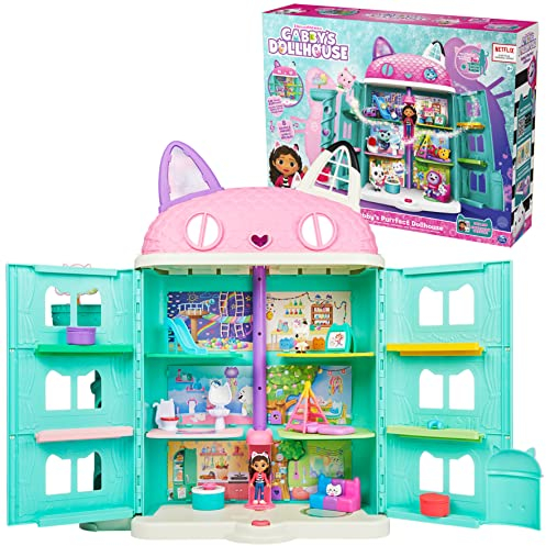 Casa delle bambole di Gabby, casa delle bambole Purrfect con 15 pezzi tra cui figure giocattolo, mobili, accessori e suoni, giocattoli per bambini dai 3 anni in su