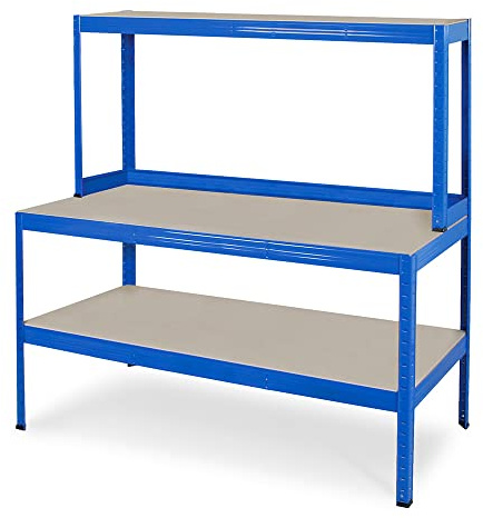 BRB Packtisch/Werkbank mit Aufbau, BxTxH 1500 x 600/300 x 1500 mm, blau