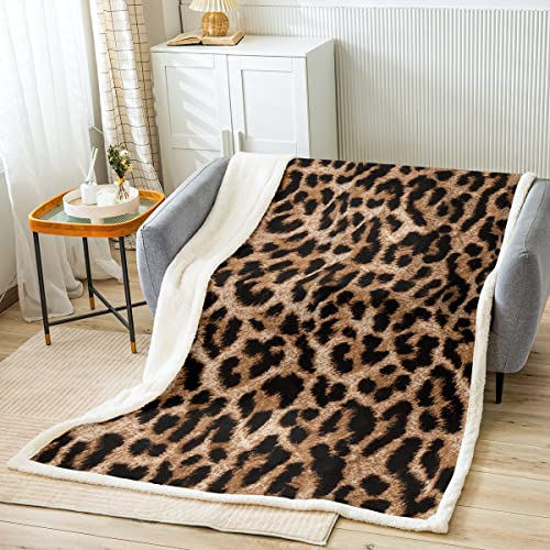 Loussiesd Leopard Drucken Wohndecke Gepard Gedruckt Kuscheldecke für Kinder Schwarz Braun Leopard Decke 75x100cm Afrika Wild Tier Fur Muster Flanell Fleecedecke Luxus Zimmerdekoration