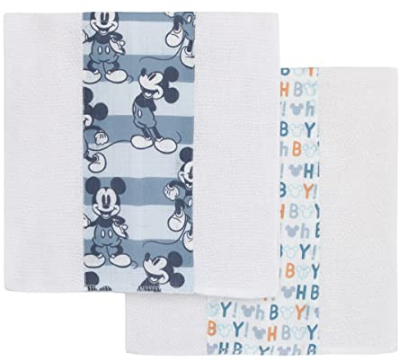 Disney Mickey Mouse Spucktücher aus 100 % Baumwolle, 25,4 x 50,8 cm, Blau, Weiß und Orange, 2 Stück