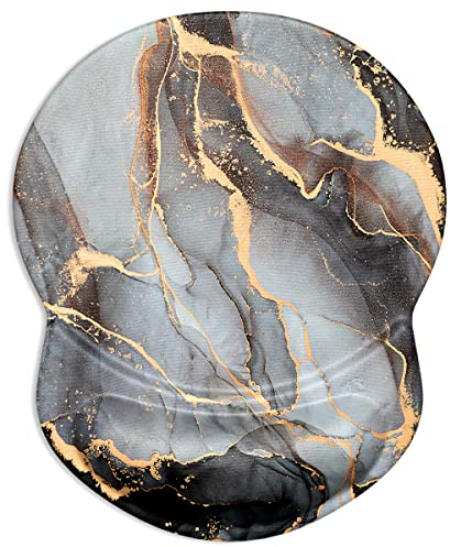 ITNRSIIET Ergonomic Mouse Pad with Gel Wrist Support, Small Wrist Rest, Smooth Surface, Non-Slip PU Base, Comfortable Office Supplies, Pain Relief, 8.7 x 7.2 inch, Black-Grey Marble