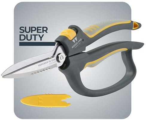 Woodland Tools Utility Snips – Super Duty Garden Snips with Serrated Trimming Scissors, Knife Edge, Wire and Twine Cutter, Stainless Steel Construction, Sheath Included – Plant Scissors for Yard Work