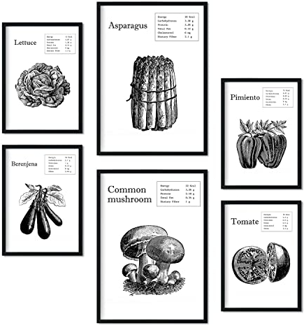 Nacnic-Set von 6 Gemüse Posters. Sammlung von Plakate mit Collage Ästhetik für Innendekoration. Größen A3 und A4. Rahmenlos