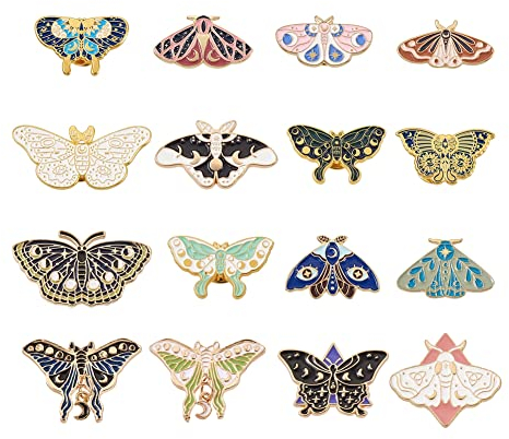 PandaHall 16 Stück Schmetterling Emaille Pin Badges Set 16 Stile Niedliche Insekten Brosche Anstecker Anstecker Anstecker für Kleidung Taschen Jacken Zubehör