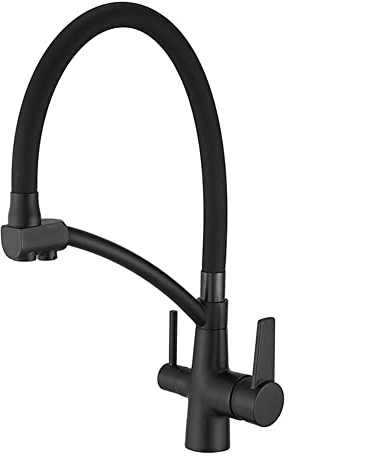 YADLCR Grifo De Cocina De 3 Vías, Mezclador De Fregadero para Sistemas De Ósmosis, Grifos De Cocina De Latón 3 En 1 para Agua Potable con Doble Palanca, Giratorio De 360 ° (Color : Negro)