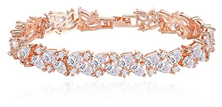 Clearine Donne Tennis Bracciale Rosa Oro Goccia Zirconia cubica Sposa Gioielli per Il Matrimonio