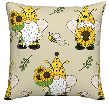 Niedliche Wichtel-Kissenbezüge, gelbe Sonnenblumen, Dekokissenbezüge, dekorative Kissenbezüge für Couch, Sofa, Schlafzimmer, Stuhl, Auto