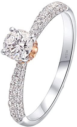 Homxi Damenring Verlobung,Eheringe Gold 585er Weißgold Rund mit 0.4ct Erstellter Diamant Eheringe Verlobung Rosegold Silber Groß 49 (15.6)