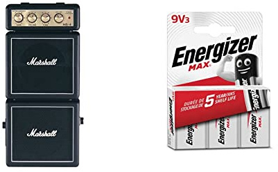 Marshall MS4 Micro Amplifier Stack - Black & Energizer 9V Batteries, Max Alkaline Power, 3 Pack