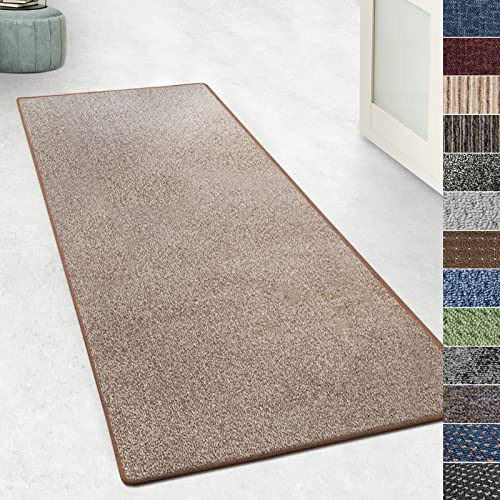 KARAT Teppich Läufer für Küche, Flur & Wohnraum - Teppichläufer auf Maß - Meterware - Flurteppich - Küchenläufer - Wohnzimmer Teppich (80 x 150 cm, Lyon - Braun)