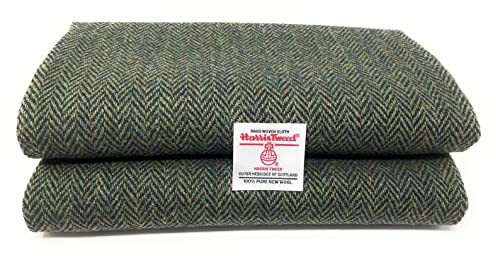 Scott and MacKenzie Traditioneller Harris-Tweed-Stoff mit Fischgrätenmuster, reine Wolle, mit Echtheitsetiketten (Grün und Marineblau, 100 x 75 cm)