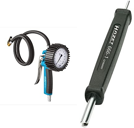 HAZET Reifenfüll-Messgerät 9041G-1 | Geeicht, optimal ablesbar, Manometer-Messbereich: 0-10 bar, Schlauchlänge: 1000 mm, Manometer-Durchmesser: 80 mm & Ventildreher 666-1