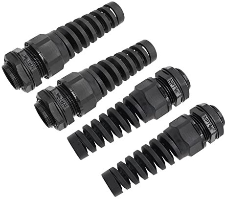 LifCratms 4Pcs NPT 3/4 Black Cable Gland, IP68 Waterproof Nylon Joint Adjustable Locknut Flex Spiral Strain Relief with Gaskets for 12-18mm Cable Range