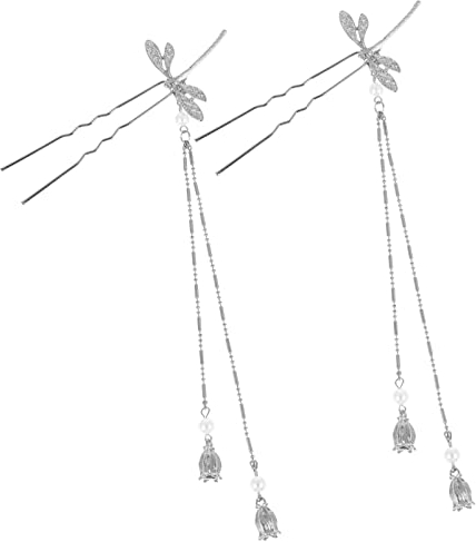 Luxshiny Haarschmuck Für Die Braut 2 Stück Libelle Haarspange Quaste Haargabel Libelle Haarnadel U-Form Haarnadeln Für Hochzeitsfeier (Silber) Haarspangen Für Damen