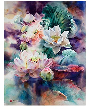 DCIDBEI Pintura Diamante Flor de Loto 40x50cm Puzzle Diamante Flor de Loto Puzzle de Diamantes Flor de Loto Cuadro Diamantes Flor Lotus Diamond Painting Flor de Loto Lienzos Punto Diamantes 5D Flores