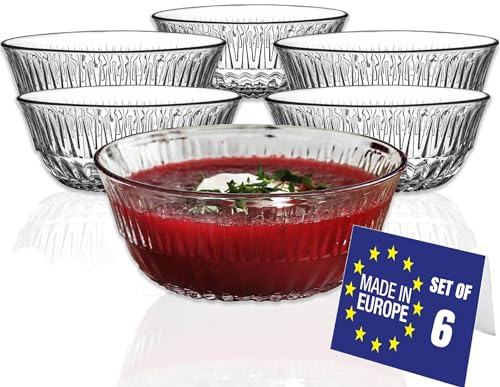 LAV Premium Stackable Glass Dessert Bowls Set of 6 - 345ml Crystal Glass Bowls for Desserts, Salads, Snacks, Sauces and Sides