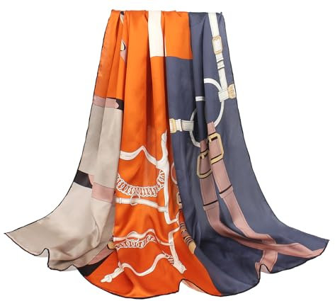 ANDANTINO Schal aus 100% Seide, 109,2 cm, groß, quadratisch, leicht, Kopftuch und Schal, für Damen, mit Geschenkverpackung, Orange & Graublau, Large