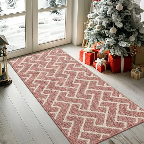 Biscpro Indoor Door Mats,50x120cm Door Mat Non Slip Backing,Dirt Trapper Mat Absorbent Non-Slip Doormat for Entrance,Inside,Kitchen,Front Back Door,Pets and Garden-Dark Pink