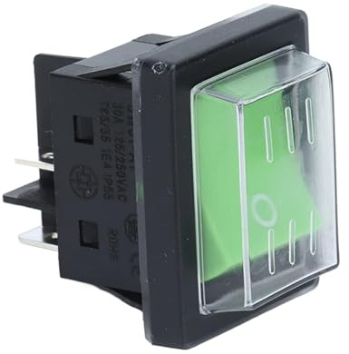 Wippschalter AC 30A 125/250VAC, Wippschalter mit Wasserdichte Abdeckung, Kippschalter 4 Polig Grün Leuchtend Mit Wasserfester Abdeckung Weit Verbreitet für Verschiedene Arten Von Elektrische