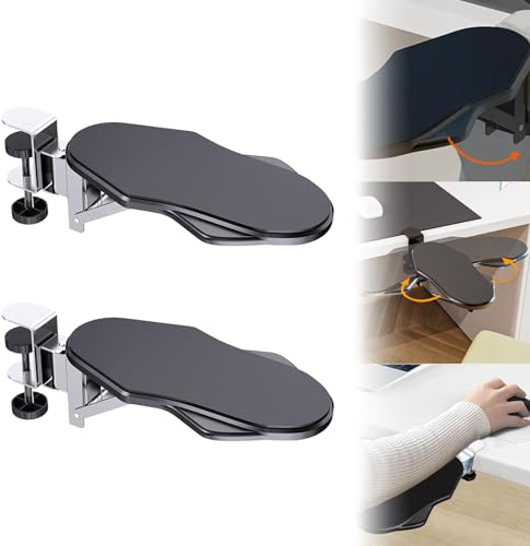 2 Stück Ergonomische Schreibtisch Armauflage, 180° Drehbare Handballenauflage für Schreibtisch, Faltbar Handgelenkstütze, Verstellbar Armauflage Handgelenkauflagen für Zuhause und Büro, Schwarz
