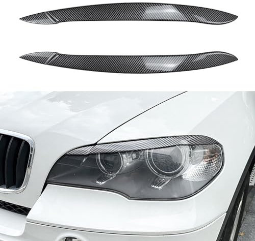 HOCAH Auto Scheinwerfer Augenbrauen Abdeckung für BMW X5 E70 2008 2009 2010 2011 2012 2013 Auto Frontlicht Augenlider Dekorative Aufkleber Außen Styling Zubehör,Carbon Fiber Look