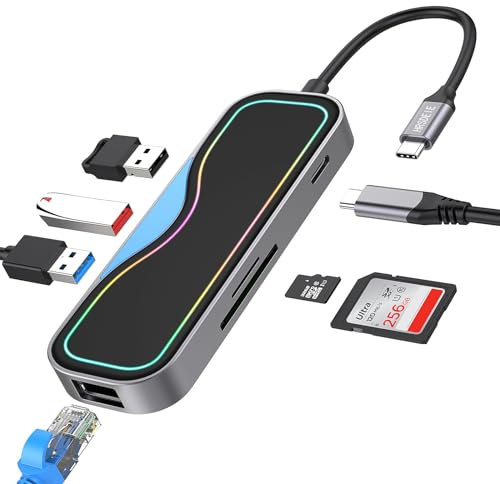 USB C Hub, 7 in 1 USB-C Hub Multiport Adapter with Gigabit Ethernet, 100W PD Charging, 3 USB 3.0 Ports, SD/TF, 1Gbps Ethernet to USB C, USB C Dock for Laptop,MacBook M1/M2, iPad, iMac, XPS, Surface,HP
