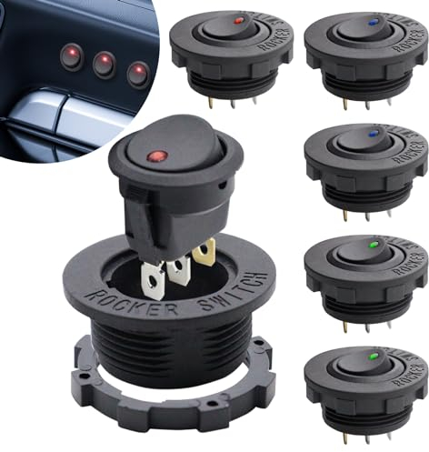 ZHIQIN 6 Stück Rund Kippschalter 12V KFZ Schalter 20A 2 Position Wippschalter ON/OFF Einrastbare mit LED Licht 3 Pins Taste Rocker Kippschalter für Boot Auto Motorrad Lastwagen Haushaltsgeräte