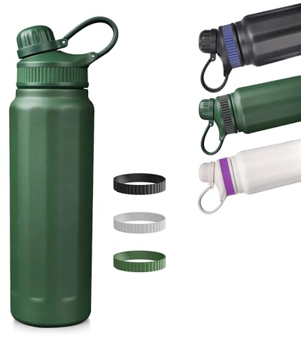 Gourde Isotherme, Bouteille Isotherme-500ML/800MLGourde Inox, Bouteille D'eau Anti-Fuite Avec Paille, 3 Bandes de Silicone Interchangeables, Thermos Gourde Eau Sans BPA, pour Voyage,Gym, École(800ML)