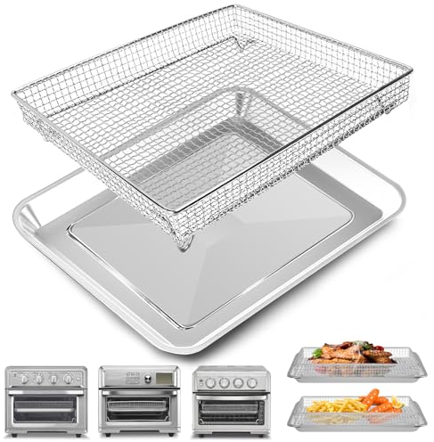 GCQ Bandeja de cesta para freidora de aire Cuisinart TOA-60 TOA-65 TOA-70, horno de convección, freidora de aire de malla de 12.4 x 11 pulgadas, cesta de acero, accesorios de alambre, apta para