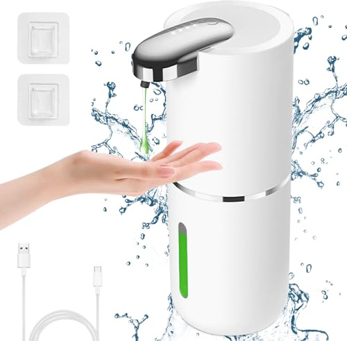 Cuteefun Automatic Liquid Soap Dispenser, 380ml Rechargeable Touchless Hand Soap Dispenser, 4-Level Adjustable Liquid Volume, IPX5 Waterproof, Wall Mounted White Dispenser for Bathroom, Kitchen