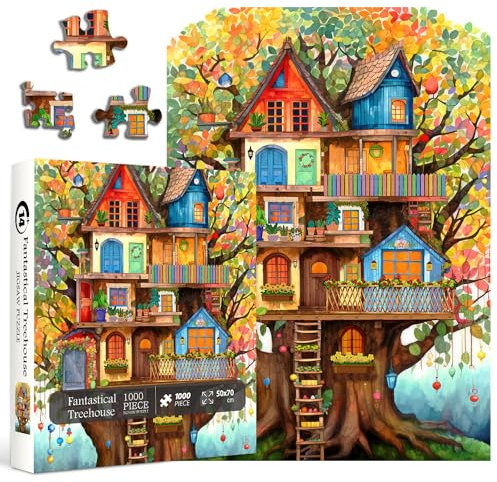 Tree House Puzzles for Adults 1000 Pieces, Fantasy Tree of Life Jigsaw Puzzles, Plant Challenging Hard Puzzles as Nature Decor