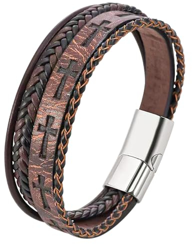 Mochity Lederarmband Herren, Herren Armband Edelstahl, Viking Herrenarmband, Schwarz Armbänder Für Männer, Männer Geschenke (H)