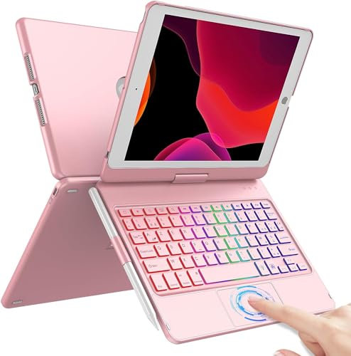 KBCASE Clavier pour iPad 10/11Ème Génération (10.9 Pouces 2022/11 Pouces A16 2025), 360° Flip Clavier sans Fil Bluetooth avec Multi-Touch Trackpad & éclairage Coloré à 7 Couleurs pour iPad 10/11 ème