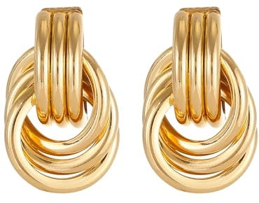 SJUIEO 18 Karat Gold Ohrringe Mit Geschenkbox - Geometrische, Hängende Ohrringe Mit Großen Goldknoten für Frauen und Mädchen - Modisches Schmuckgeschenk, XL, Kupfer, Kein Edelstein