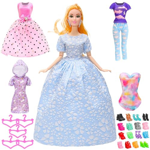 Miunana Muñeca De 11,5 Pulgadas De 30 Centímetros + 5 Vestidos + 5 Zapatos + 5 Perchas
