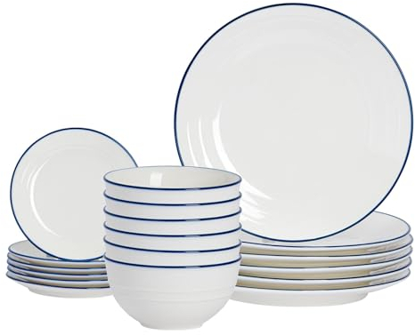 Nicola Spring 18pc Ferme Service de Table en Porcelaine - Blanc - 6 Personnes Céramique Cuisine Vaisselle À Manger Assiettes Boules