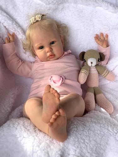 iCradle Reborn Puppen Kleinkind 24 Inch 60 cm die Aussehen wie echte Babys Neugeborene Baby Mädchen Puppe Realistische Gewichtete Weiche Körper Implantat Blonde Haar Puppen Für Kinder Alter 3+