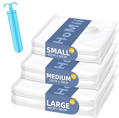 Sacchetti Sottovuoto Vestiti con Pompa Manuale, 6 Buste Sottovuoto Riutilizzabili Salvaspazio (3 Misure), Sottovuoto per Cuscini, Coperte, Lenzuola, Peluche, Articoli Stagionali