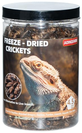 JADINGSFARM Freeze Dried Crickets – 4.5 Oz High Protein Freeze Dried Crickets, Food for Reptiles, Bearded Dragons, Lizards, Geckos, Birds, Fish,Hedgehogs, Bearded Dragon Food