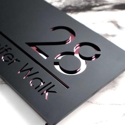 Panneau de maison moderne en acrylique découpé au laser, plaque de numéro de maison personnalisée, plaque de porte en acrylique (noir (or rose)