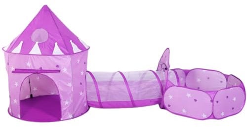 Benebomo Lila Spielzelt mit Tunnel, Kinderzelt, 3-in-1 bällebad mit Tunnel, Prinzessinnenzelt, Spielzelte für Mädchen und Jungen, drinnen und draußen