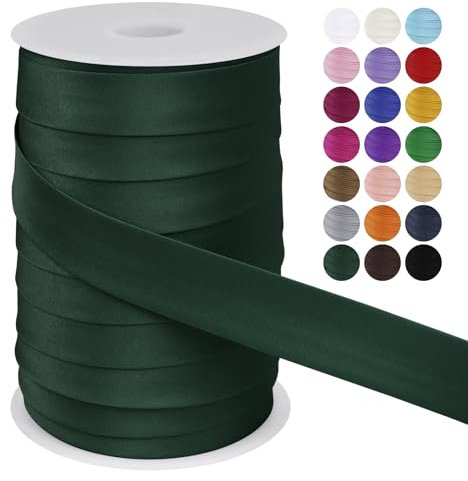 LEREATI Schrägband 25mm x 50m, Einfassband zum Nähen Doppelt Gefaltetes Stoffband aus Polyester Hemming Tape Satin, Nahtband zum Nähen Basteln Dekorationen DIY Handwerk (Dunkelgrün)