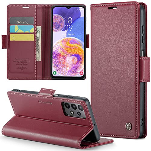 Rerzoiro Coque pour Samsung Galaxy A23 4G/5G, Étui Housse en RFID Protection Premium PU Cuir Portefeuille Rabat Case Magnétique Stand Antichoc, Étui Case pour Samsung Galaxy A23 4G/5G, Rouge