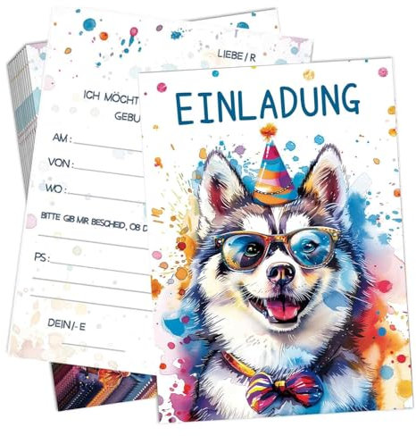 15x Glitzer Einladungskarte, Schnitzeljagd Hund für Kindergeburtstag Komplettset,Einladungskarten Kindergeburtstag, Hund Partyeinladungen, Einladungskarten Mädchen & Junge für Hund Party