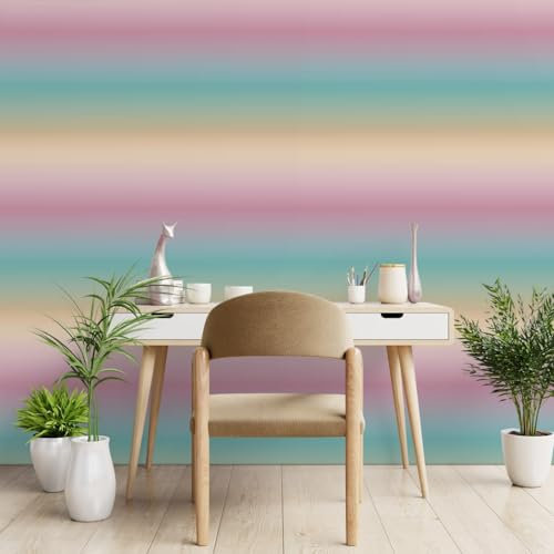 WPE® Ombre Stripe Wallpaper - Pastel, Teal, Pink, Stunning Iridescent Modern Stripe Design Ideal for Kids Room or Any Room to Brighten Up
