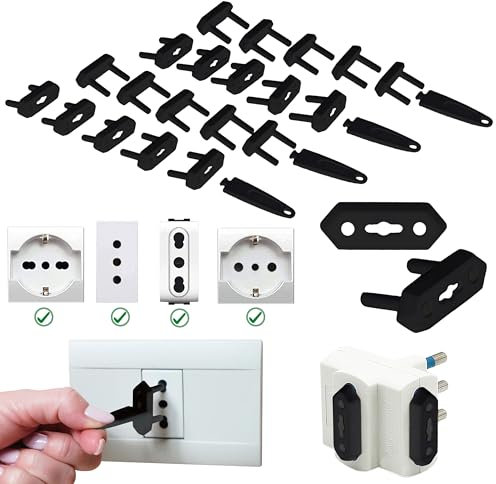 Odelu 20 Copriprese Per Bambini Nere e 4 chiavi - Tappi prese elettriche bambini - Protezione Prese Elettriche Bambini - Copri Presa Elettrica Bambini Casa - Copri prese Bambini