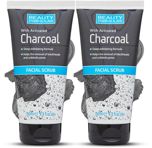 2x Beauty Formulas Charcoal Facial Scrub 150ml – Deep Cleansing Exfoliator with Activated Charcoal & Apricot Seeds